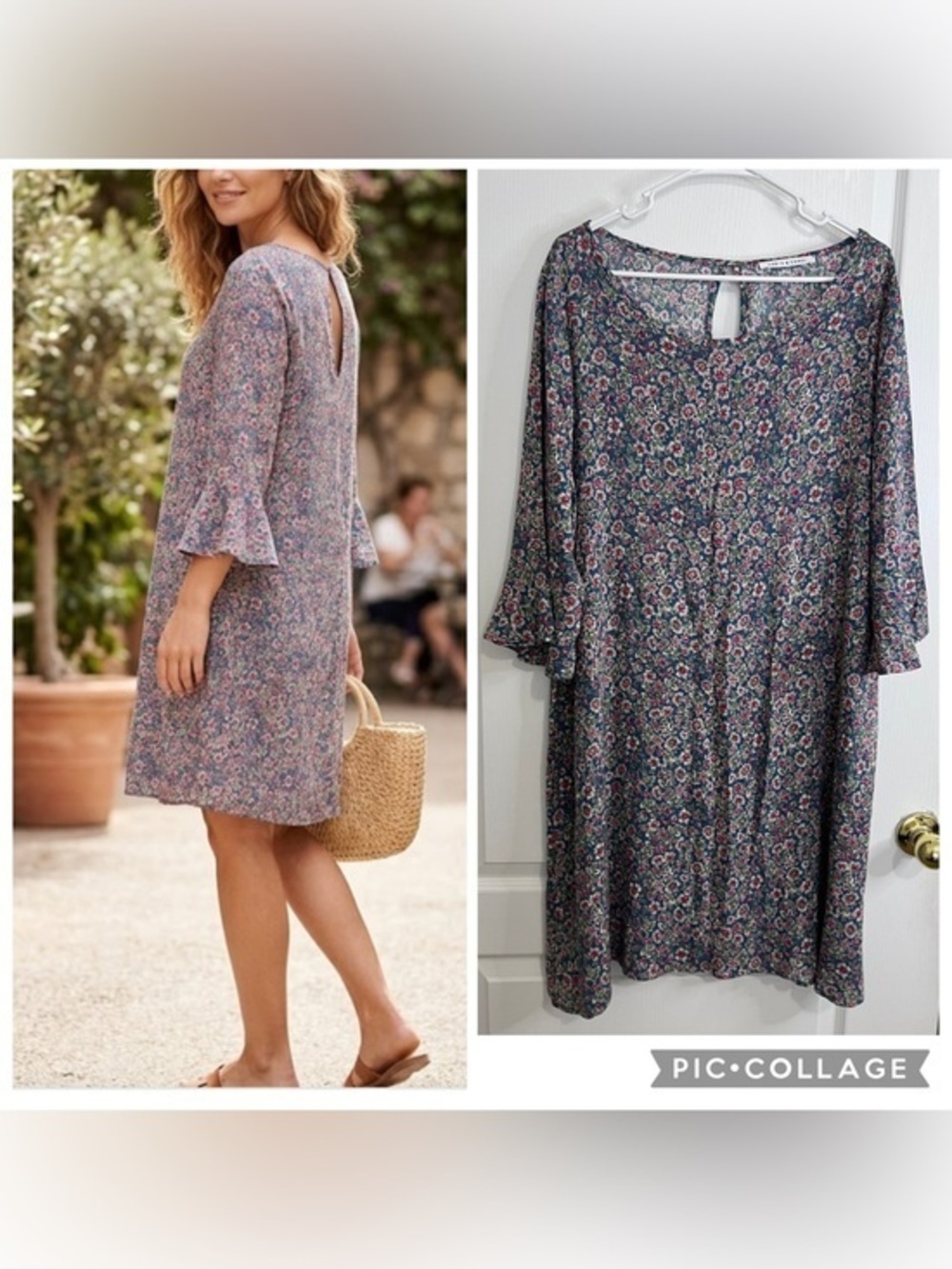 Chris & carol Floral Shift Dress with Ruffle Sleeves size L